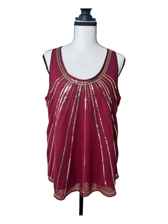Apt. 9 Tops - Apt. 9 Burgundy Sequin Beaded Sunburst Tank Top Size Medium